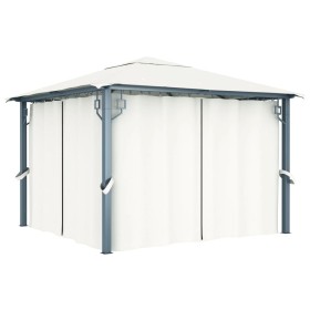 Cenador con cortina color crema aluminio 300x300 cm de vidaXL, Carpas y cenadores - Ref: Foro24-48042, Precio: 469,87 €, Desc...