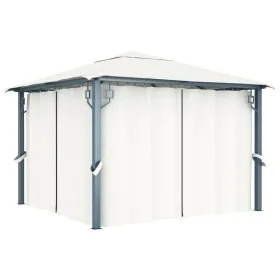 Cenador con cortina color crema aluminio 300x300 cm de vidaXL, Carpas y cenadores - Ref: Foro24-48042, Precio: 474,79 €, Desc...