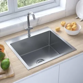 Fregadero de cocina hecho a mano acero inoxidable de vidaXL, Fregaderos - Ref: Foro24-51508, Precio: 102,21 €, Descuento: %