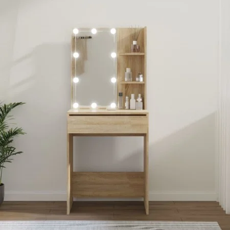 Tocador con LED color roble Sonoma 60x40x140 cm de vidaXL, Tocadores para dormitorios - Ref: Foro24-808831, Precio: 112,14 €,...
