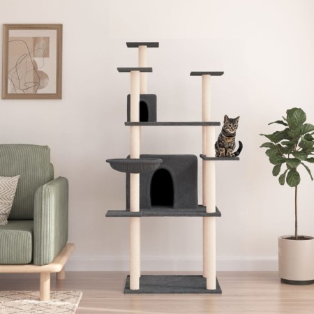 Rascador para gatos con postes de sisal gris oscuro 166 cm de vidaXL, Mobiliario para gatos - Ref: Foro24-171725, Precio: 78,...