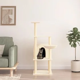Rascador para gatos con postes de sisal color crema 132 cm de vidaXL, Mobiliario para gatos - Ref: Foro24-171726, Precio: 55,...