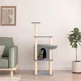 Rascador para gatos con postes de sisal gris claro 132 cm de vidaXL, Mobiliario para gatos - Ref: Foro24-171727, Precio: 49,8...
