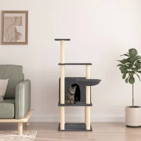 Rascador para gatos con postes de sisal gris oscuro 132 cm de vidaXL, Mobiliario para gatos - Ref: Foro24-171728, Precio: 55,...