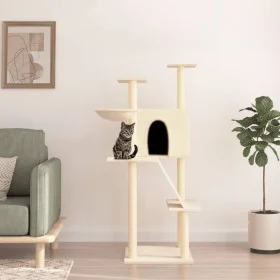 Rascador para gatos con postes de sisal color crema 143 cm de vidaXL, Mobiliario para gatos - Ref: Foro24-171729, Precio: 66,...