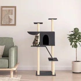 Rascador para gatos con postes de sisal gris oscuro 143 cm de vidaXL, Mobiliario para gatos - Ref: Foro24-171731, Precio: 56,...