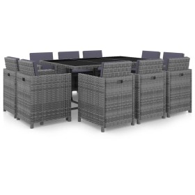 Set de comedor de jardín 11 pzas y cojines ratán sintético gris de vidaXL, Conjuntos de jardín - Ref: Foro24-46378, Precio: 1...
