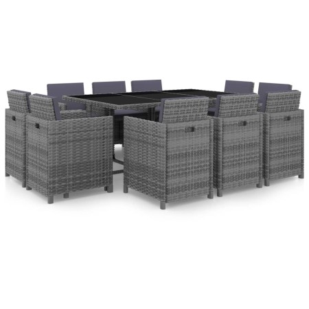 Set de comedor de jardín 11 pzas y cojines ratán sintético gris de vidaXL, Conjuntos de jardín - Ref: Foro24-46378, Precio: 1...