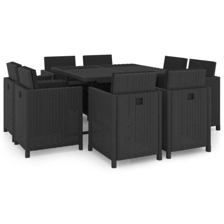 Set comedor de jardín 9 piezas y cojines ratán sintético negro de vidaXL, Conjuntos de jardín - Ref: Foro24-46376, Precio: 60...