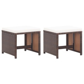 Taburetes de jardín 2 uds con cojines ratán sintético marrón de vidaXL, Sillas de jardín - Ref: Foro24-46417, Precio: 92,72 €...