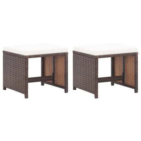 Taburetes de jardín 2 uds con cojines ratán sintético marrón de vidaXL, Sillas de jardín - Ref: Foro24-46417, Precio: 91,29 €...