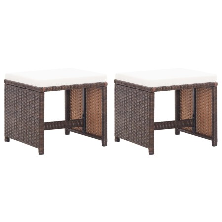 Taburetes de jardín 2 uds con cojines ratán sintético marrón de vidaXL, Sillas de jardín - Ref: Foro24-46417, Precio: 92,72 €...