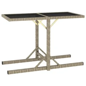 Mesa de jardín de vidrio y ratán sintético beige 110x53x72 cm de vidaXL, Mesas de jardín - Ref: Foro24-46454, Precio: 52,30 €...