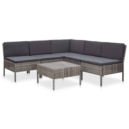 Set de muebles de jardín 6 pzas y cojines ratán sintético gris de vidaXL, Conjuntos de jardín - Ref: Foro24-48938, Precio: 42...