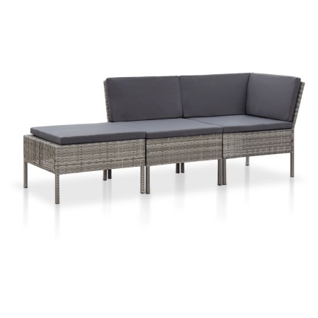Set de muebles de jardín 3 pzas y cojines ratán sintético gris de vidaXL, Conjuntos de jardín - Ref: Foro24-48962, Precio: 25...