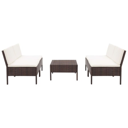 Set sofás de jardín 5 piezas y cojines ratán sintético marrón de vidaXL, Conjuntos de jardín - Ref: Foro24-48943, Precio: 312...