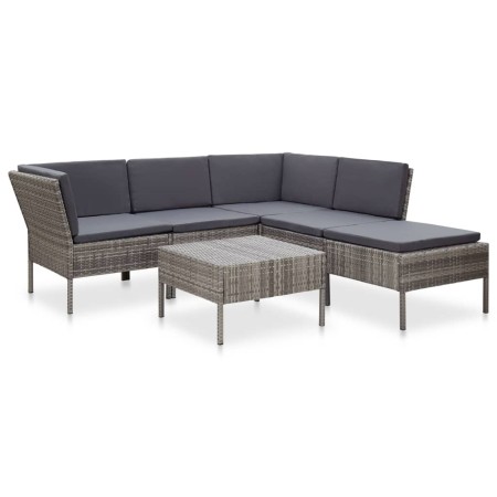 Set de muebles de jardín 6 pzas y cojines ratán sintético gris de vidaXL, Conjuntos de jardín - Ref: Foro24-48942, Precio: 47...