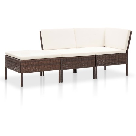 Set muebles de jardín 3 pzas y cojines ratán sintético marrón de vidaXL, Conjuntos de jardín - Ref: Foro24-48959, Precio: 326...