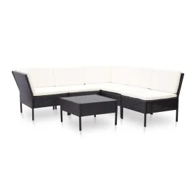 Set muebles de jardín 6 piezas y cojines ratán sintético negro de vidaXL, Conjuntos de jardín - Ref: Foro24-48948, Precio: 45...
