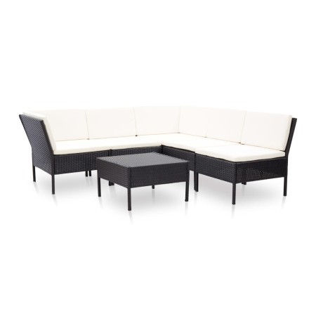 Set muebles de jardín 6 piezas y cojines ratán sintético negro de vidaXL, Conjuntos de jardín - Ref: Foro24-48948, Precio: 46...