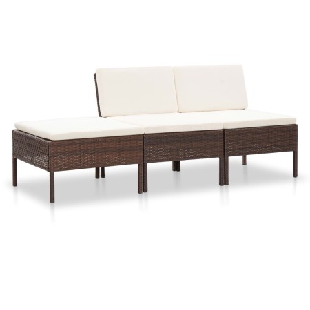 Set muebles de jardín 3 pzas y cojines ratán sintético marrón de vidaXL, Conjuntos de jardín - Ref: Foro24-48955, Precio: 140...