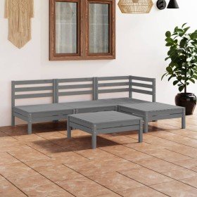 Juego de muebles de jardín 5 piezas madera maciza de pino gris en Conjuntos de jardín | Comprar online en Foru.es