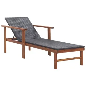 Tumbona madera maciza de acacia y ratán sintético negro de vidaXL, Tumbonas - Ref: Foro24-48706, Precio: 79,99 €, Descuento: %