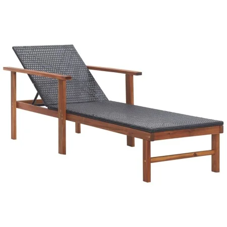 Tumbona madera maciza de acacia y ratán sintético negro de vidaXL, Tumbonas - Ref: Foro24-48706, Precio: 79,99 €, Descuento: %