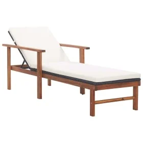 Tumbona con cojín ratán sintético y madera maciza acacia negro de vidaXL, Tumbonas - Ref: Foro24-48707, Precio: 133,98 €, Des...