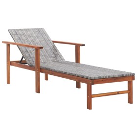 Tumbona de madera maciza de acacia y ratán sintético gris de vidaXL, Tumbonas - Ref: Foro24-48704, Precio: 109,48 €, Descuent...