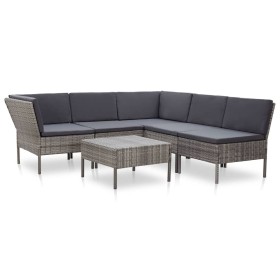 Set de muebles de jardín 6 pzas y cojines ratán sintético gris de vidaXL, Conjuntos de jardín - Ref: Foro24-48950, Precio: 47...