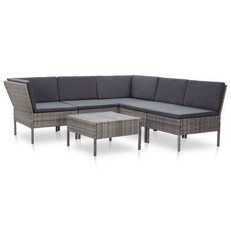 Set de muebles de jardín 6 pzas y cojines ratán sintético gris de vidaXL, Conjuntos de jardín - Ref: Foro24-48950, Precio: 47...
