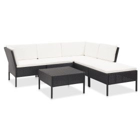 Set muebles de jardín 6 piezas y cojines ratán sintético negro de vidaXL, Conjuntos de jardín - Ref: Foro24-48940, Precio: 42...
