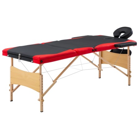 Camilla de masaje plegable 3 zonas madera negro y rojo de vidaXL, Mesas de masaje - Ref: Foro24-110214, Precio: 159,42 €, Des...