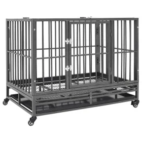 Durable dog cage with wheels steel 92x62x76 cm by vidaXL, Pet carriers and boxes - Ref: Foro24-171491, Price: 207,89 €, Disco...