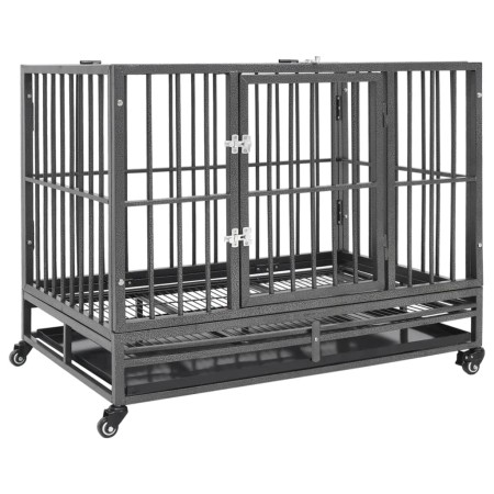 Jaula de perro resistente con ruedas acero 92x62x76 cm de vidaXL, Transportines y cajas para mascotas - Ref: Foro24-171491, P...