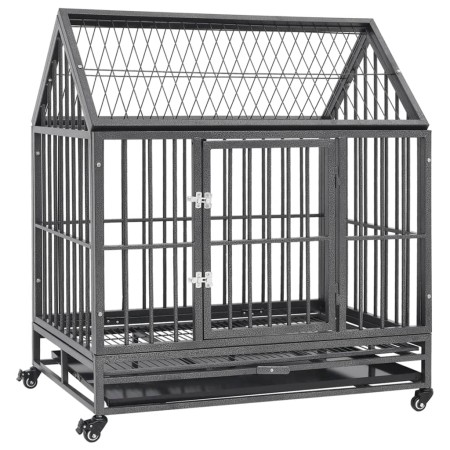 Jaula de perro con ruedas y techo acero 92x62x106 cm de vidaXL, Transportines y cajas para mascotas - Ref: Foro24-171493, Pre...