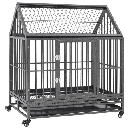 Jaula de perro con ruedas y techo acero 92x62x106 cm de vidaXL, Transportines y cajas para mascotas - Ref: Foro24-171493, Pre...