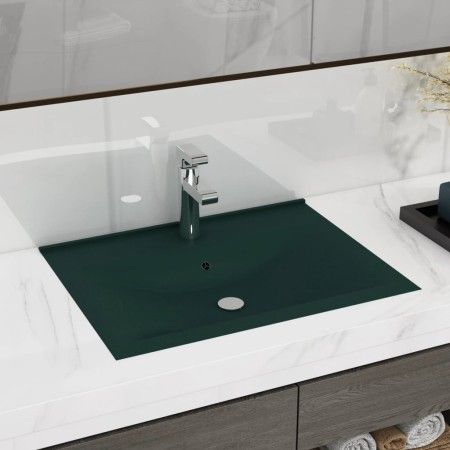 Lavabo de lujo con grifo cerámica verde oscuro 60x46 cm de vidaXL, Lavabos - Ref: Foro24-147025, Precio: 96,99 €, Descuento: %