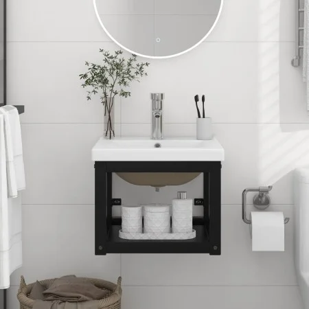 Estructura de baño con lavabo incorporado hierro negro de vidaXL, Tocadores de baño - Ref: Foro24-3101382, Precio: 142,94 €, ...