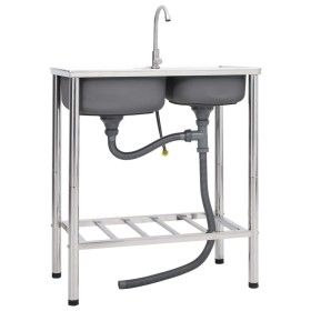 Fregadero de camping doble seno y grifo acero inoxidable de vidaXL, Fregaderos - Ref: Foro24-151211, Precio: 198,69 €, Descue...