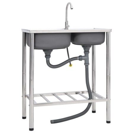 Fregadero de camping doble seno y grifo acero inoxidable de vidaXL, Fregaderos - Ref: Foro24-151211, Precio: 198,69 €, Descue...