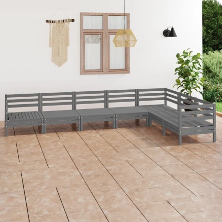 Juego de muebles de jardín 7 piezas madera maciza de pino gris en Conjuntos de jardín | Comprar online en Foru.es