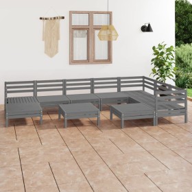 Juego de muebles de jardín 10 piezas madera maciza de pino gris en Conjuntos de jardín | Comprar online en Foru.es