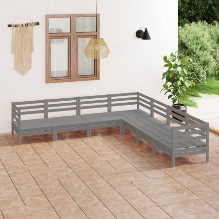 Juego de muebles de jardín 7 piezas madera maciza de pino gris en Conjuntos de jardín | Comprar online en Foru.es