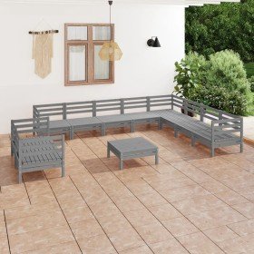 Juego de muebles de jardín 11 piezas madera maciza de pino gris en Conjuntos de jardín | Comprar online en Foru.es