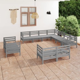 Juego de muebles de jardín 11 piezas madera maciza de pino gris en Conjuntos de jardín | Comprar online en Foru.es