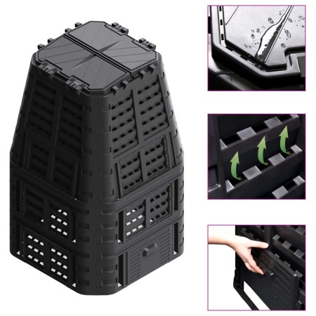 Compostador de jardín negro 93,3x93,3x146 cm 1000 L en Compostaje | Comprar online en Foru.es