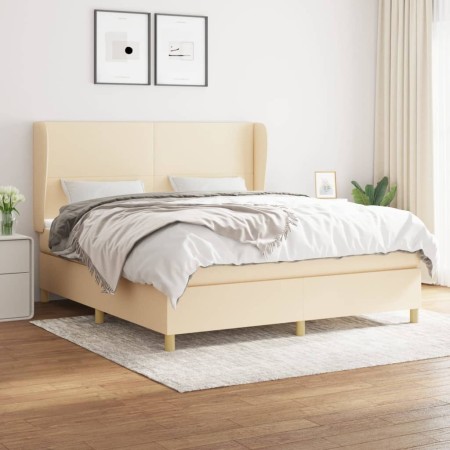 Cama box spring con colchón tela color crema 160x200 cm de vidaXL, Camas y somieres - Ref: Foro24-3128378, Precio: 611,80 €, ...