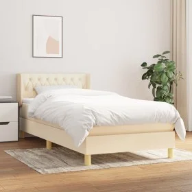 Box spring bed with cream fabric mattress 100x200 cm by vidaXL, Beds and slatted bases - Ref: Foro24-3130494, Price: 306,93 €...